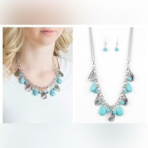 Elegant Silver and Blue Teardrop Necklace Set - Fashion Jewelry